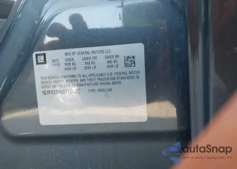 2013 Chevrolet Cruze Ls Auto из США, поврежденный, VIN 1G1PA5SH9D7191225